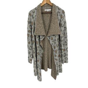 Cupcakes & Cashmere Grey Leopard Ruffa Heavyweight Waterfall Cardigan Size L